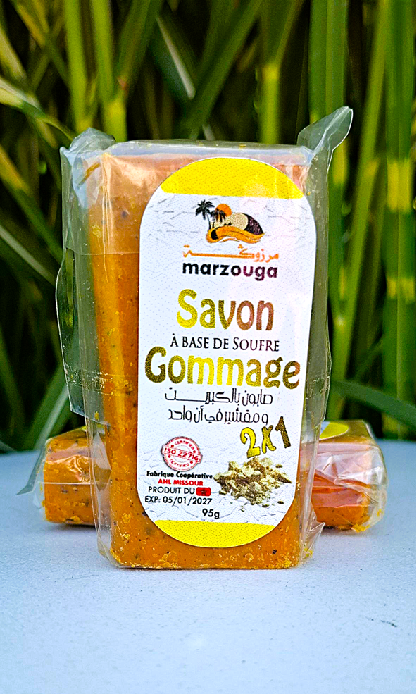 Marokańskie MYDŁO PEELINGUJĄCE z siarką – Marzouga  95 gram