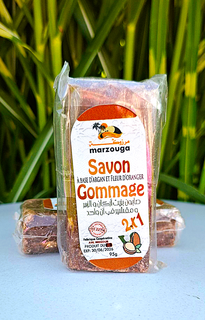 Oryginalne MAROKAŃSKIE MYDŁO peelingujące z olejkiem arganowym i kwiatem pomarańczy 95 gram