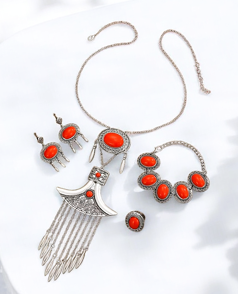 Komplet zachwycającej  biżuterii - ,,Czerwień Medyny''