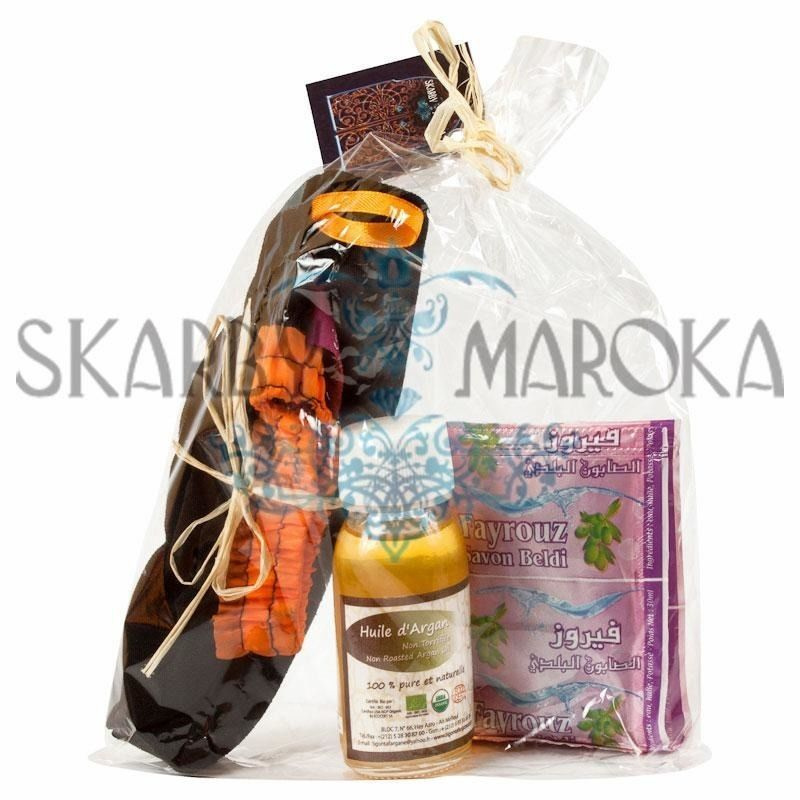 ZESTAW ARGANIA SPA - prosto z marokańskiej łaźni! Mydełko+olejek arganowy+rękawica kessa
