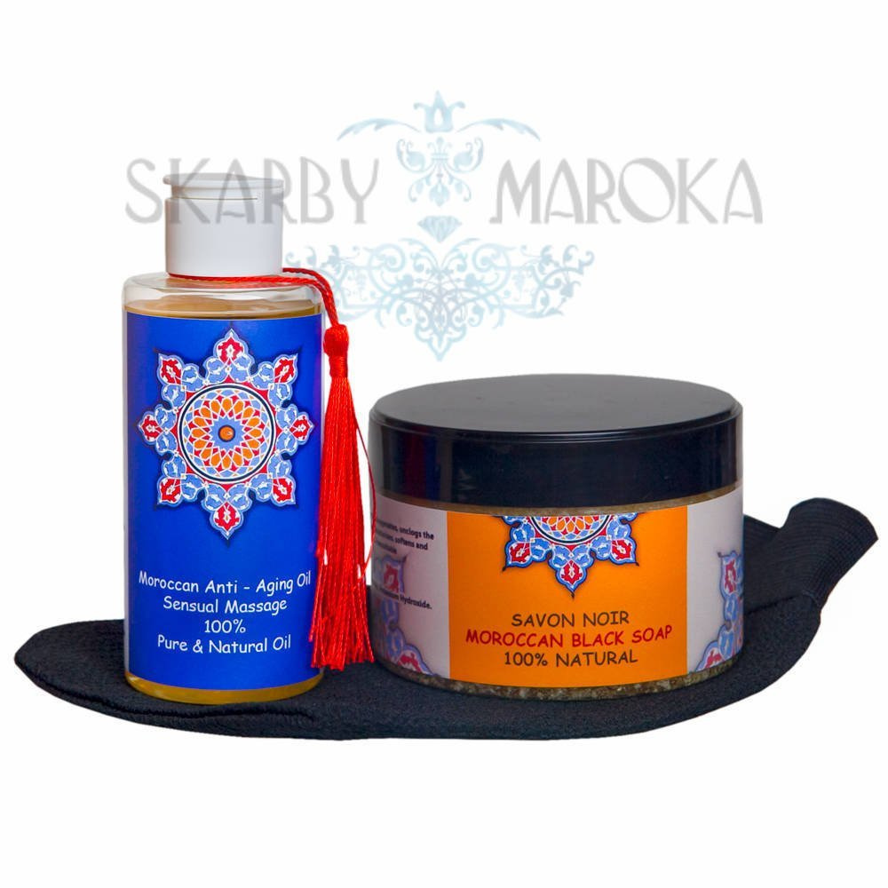 MAROCCAN HAMMAM SPA  - Ekskluzywny zestaw do zabiegu hammam  - ANTI AGING z olejkem z opuncji figowej, olejkiem arganowym i cudowną różą damasceńską